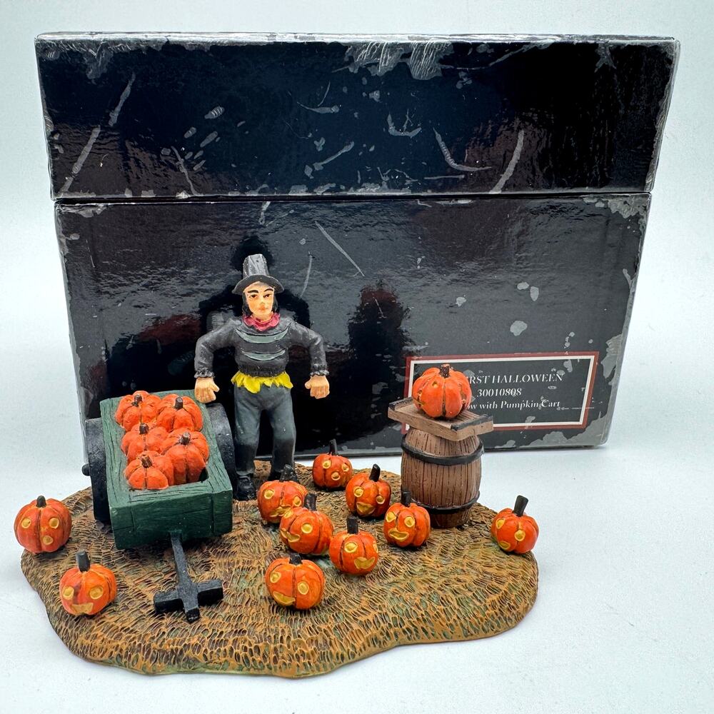 Vintage Lang & Wise Halloween Scarecrow Pumpkin Figurine Folk Art Villages